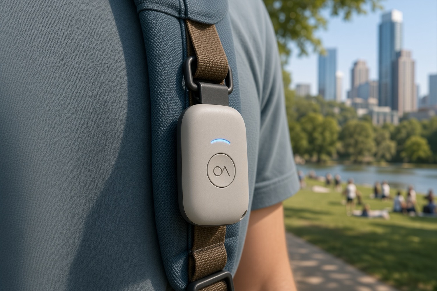 OutsideAlert on a backpack in a park
